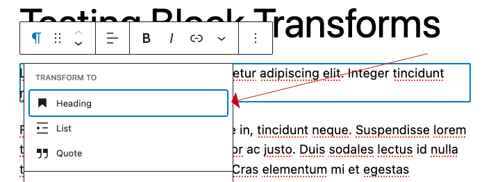 Block Transform - Changing to Headline